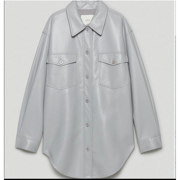 Aritzia Wilfred The Ganna Shirt Jacket Vegan Leather Shacket Gray Small NWT - Picture 1 of 15